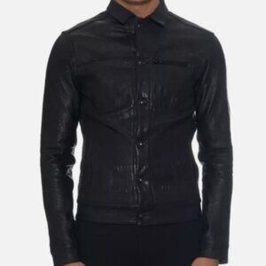 M 🔥 Long Journey men's fitted leather and coated jersey Button Up jacket